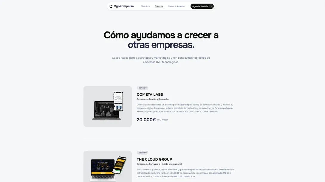 Cyberimpulsa - Casos de éxito de clientes B2B con métricas reales de captación