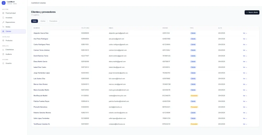 CashMóvil Canarias - Ficha de cliente
