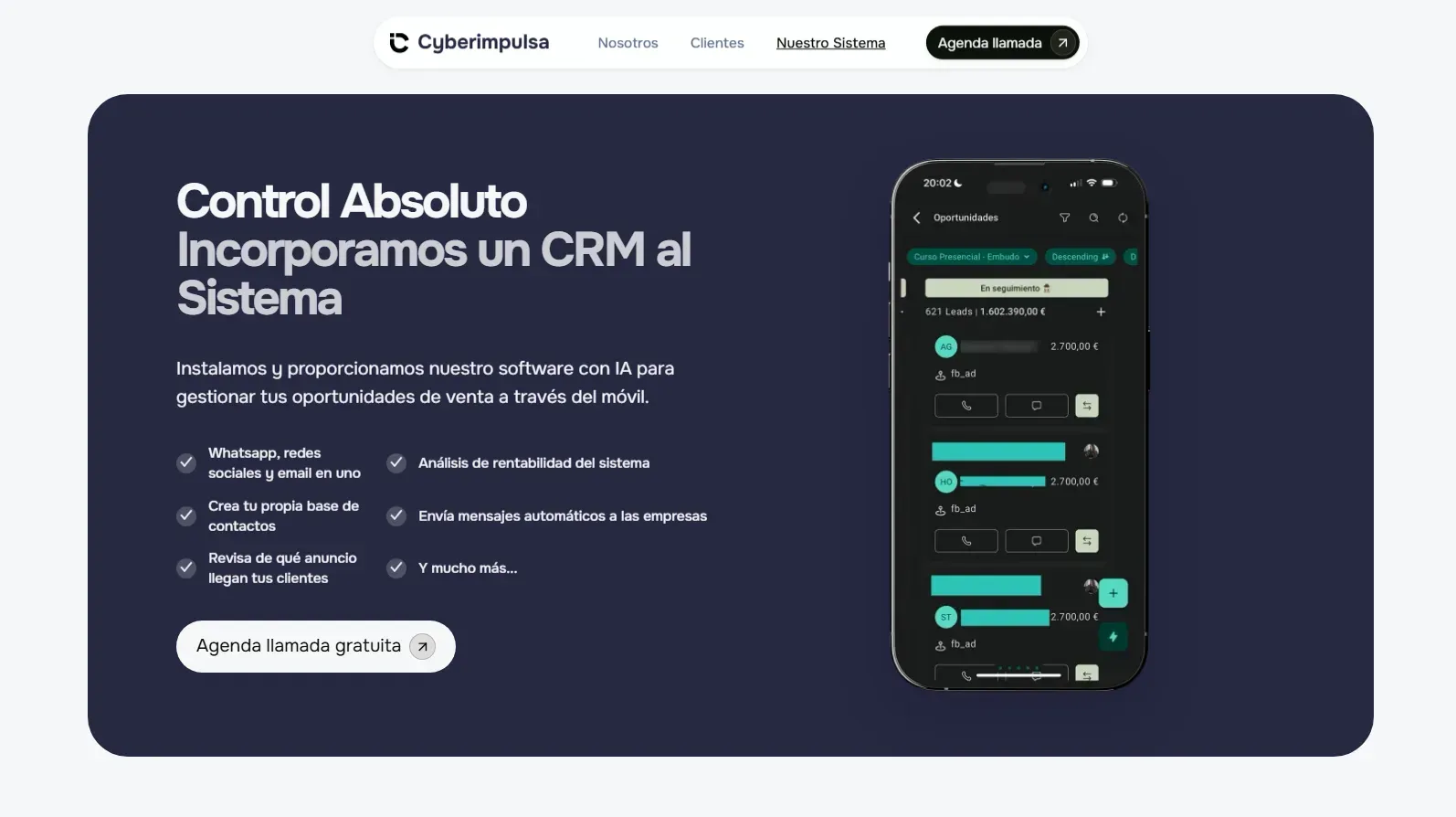 Cyberimpulsa - Sección de contacto con Calendly integrado para agendar reuniones