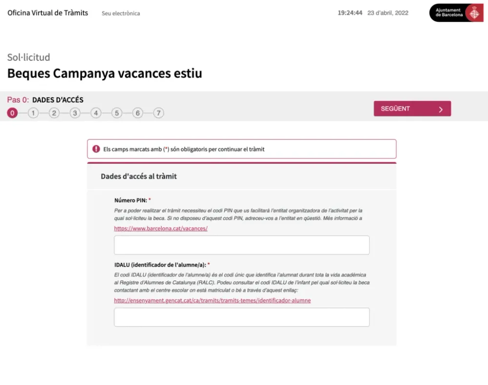 Interfaz de gestión de T'estiu molt 2023